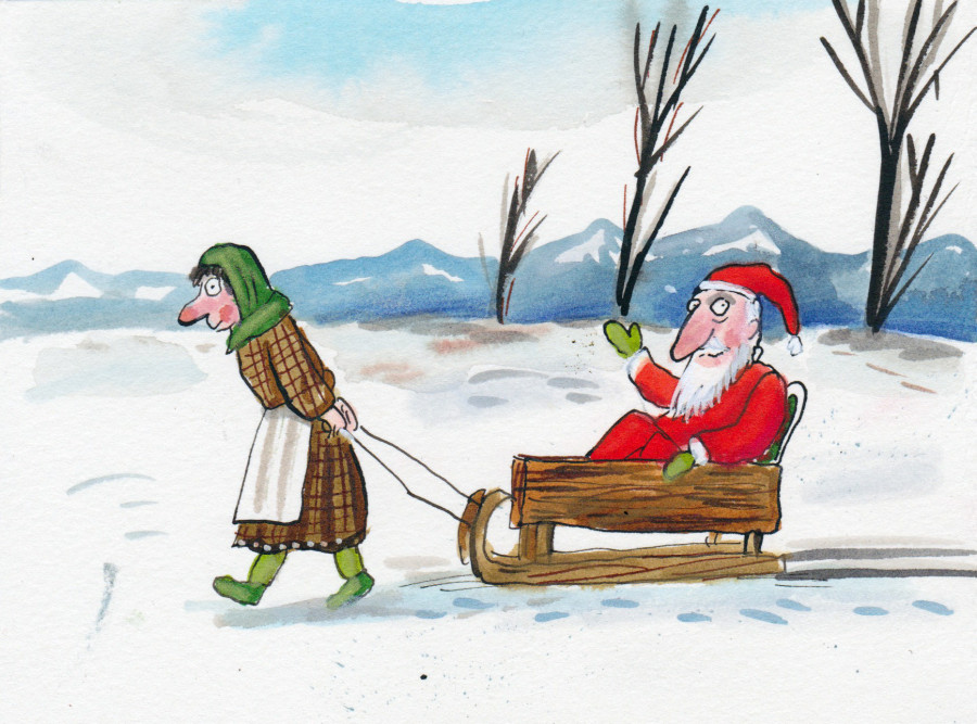 Santa on a sledge illustration